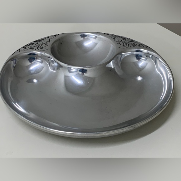 Vintage Wilton Armetale Snowman Solid Pewter Chip & Dip Tray Plate Snack Platter - Picture 13 of 16